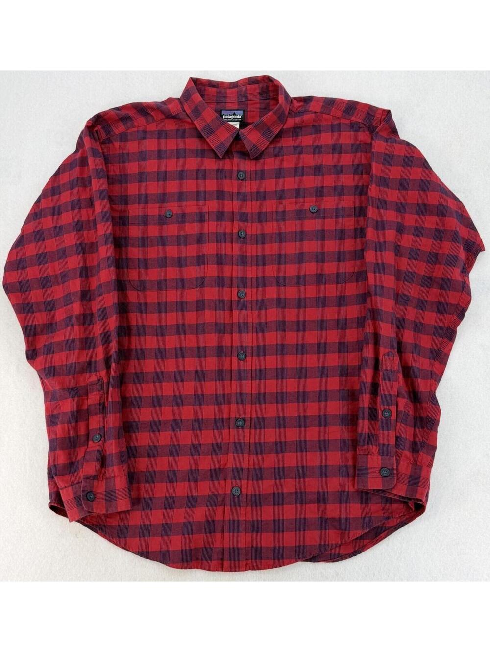 Vintage Patagonia Flannel Shirt Large Red Black Organic Cotton Workwear